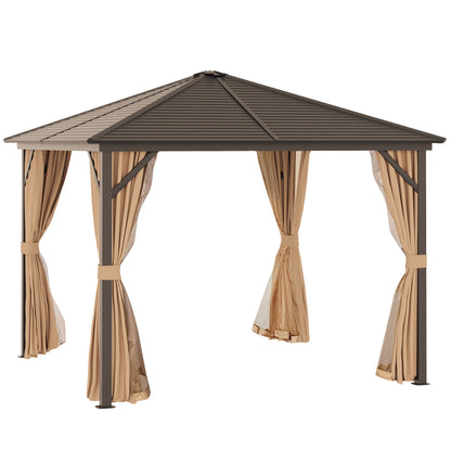 Outsunny Cenador De Jardín 3x3 M Aluminio Con 4 Cortinas Y 4 Mosquiteras Marrón_0