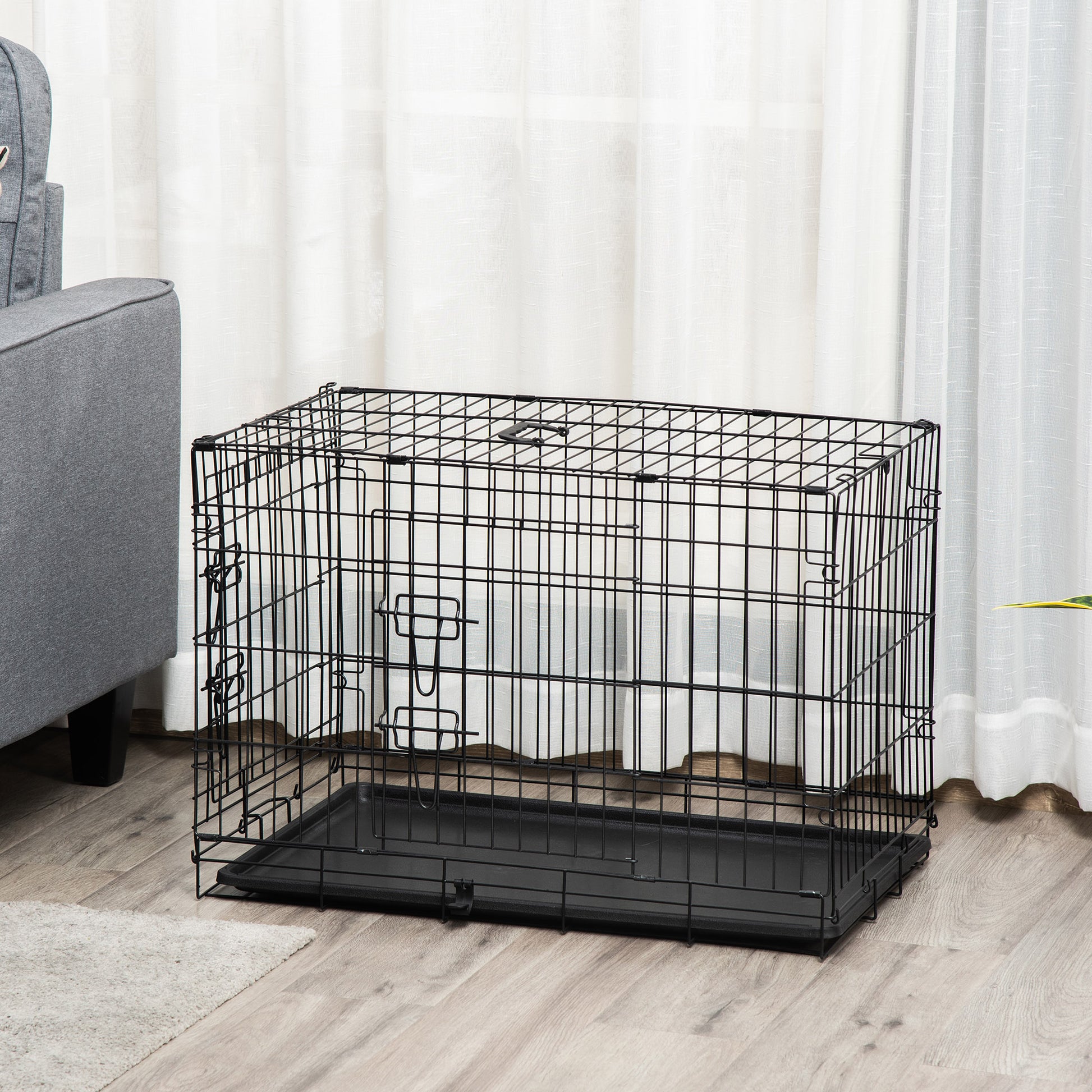 Pawhut Transportín De Perro De 2 Puertas Plegable Con Asa 75x48,5x53cm Negro_1
