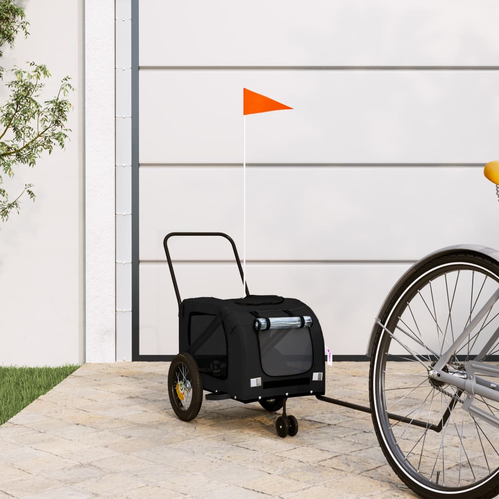 Remolque De Bicicleta Mascotas Hierro Tela Oxford Negro_1