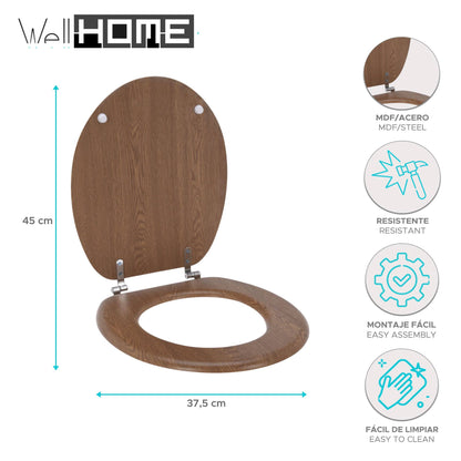 Asiento De Inodoro Mdf Con Tapa Y Bisagras De Acero Inoxidable Color Madera 37,5x5,5x45cm_1