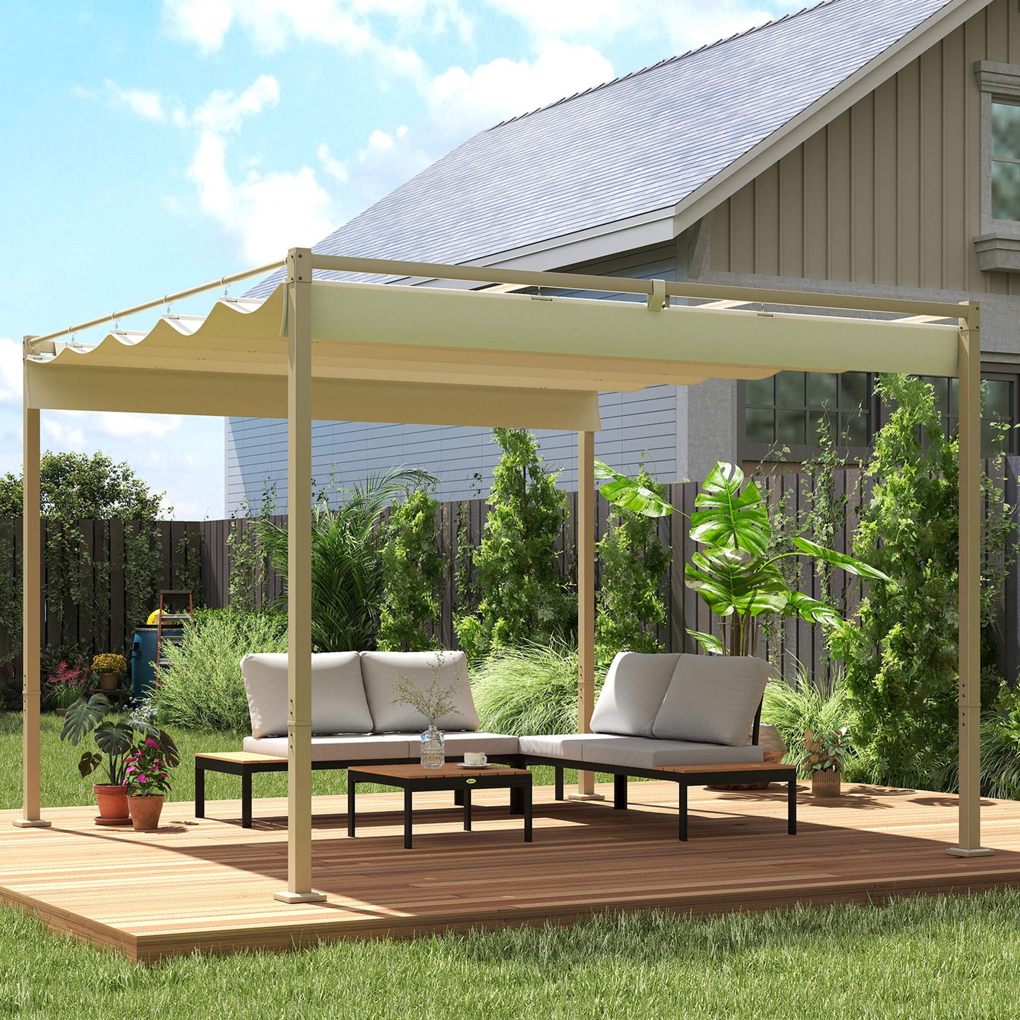 Outsunny Pérgola Con Techo Retráctil Pérgola De 3x3 M Con Cierre Magnético Caqui_1