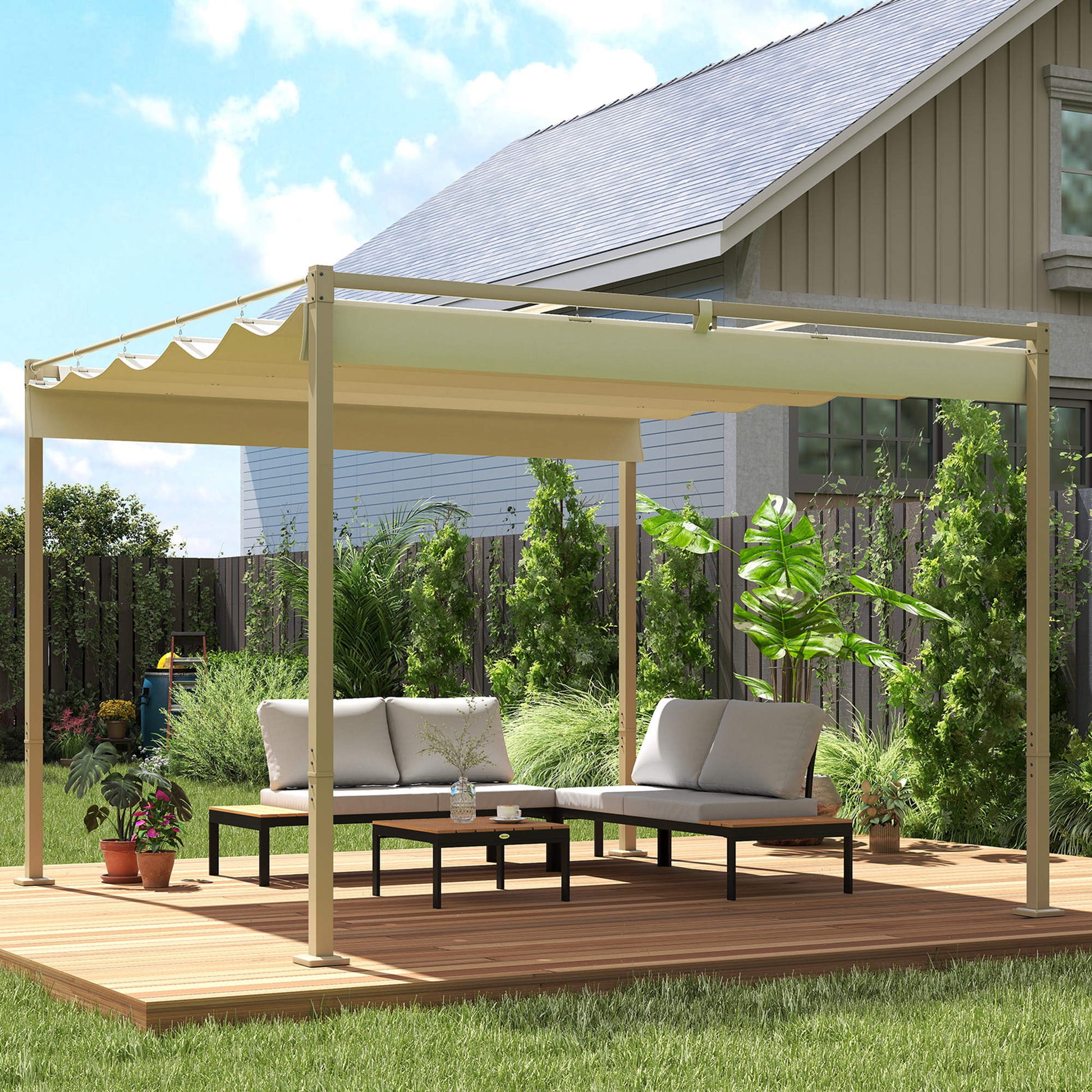 Outsunny Pérgola Con Techo Retráctil Pérgola De 3x3 M Con Cierre Magnético Caqui_1