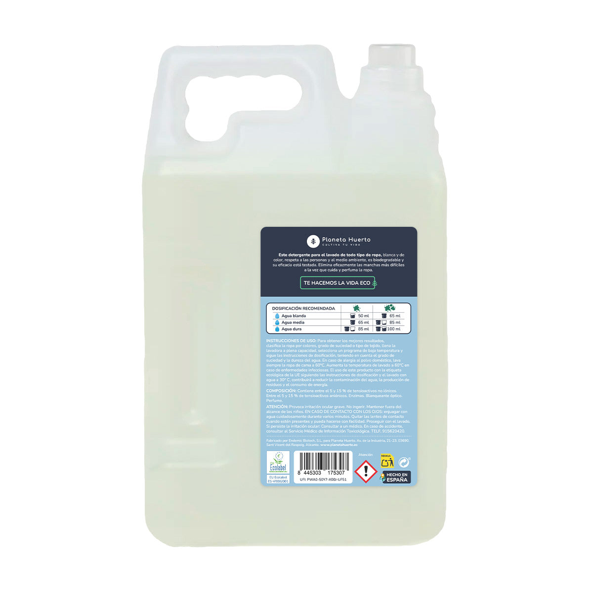 Embalagem de 3 x Detergente Líquido Ecológico para Roupa com aroma natural a roupa limpa, Planeta Huerto, 5 litros