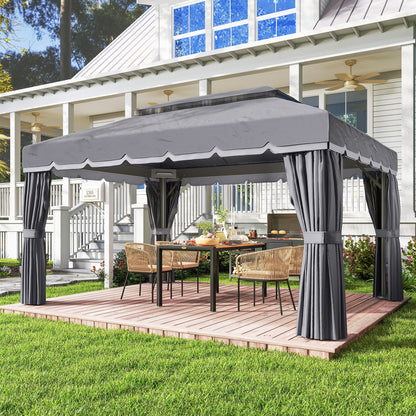 Outsunny Cenador Para Jardín 4x3 M Con Doble Techo Y Paredes Laterales Gris_1