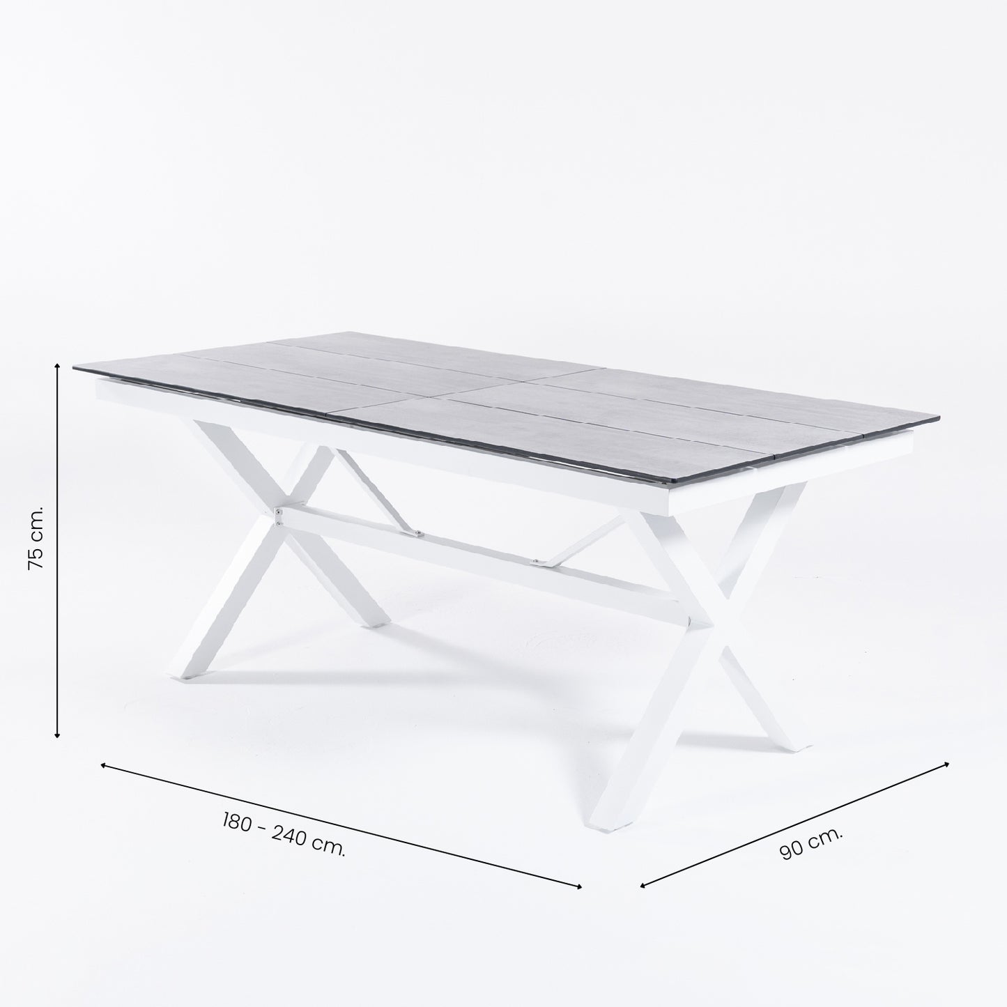 Conjunto De Mesas Y Sillas Acolchadas De Terraza, Mesa Extensible 180 A 240 Cm, Aluminio Y Hpl, Color Blanco_4