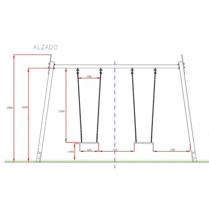 Columpio Doble De Madera Masgames Draco (asientos Planos) Superficie De Arena, Tierra O Cesped._5
