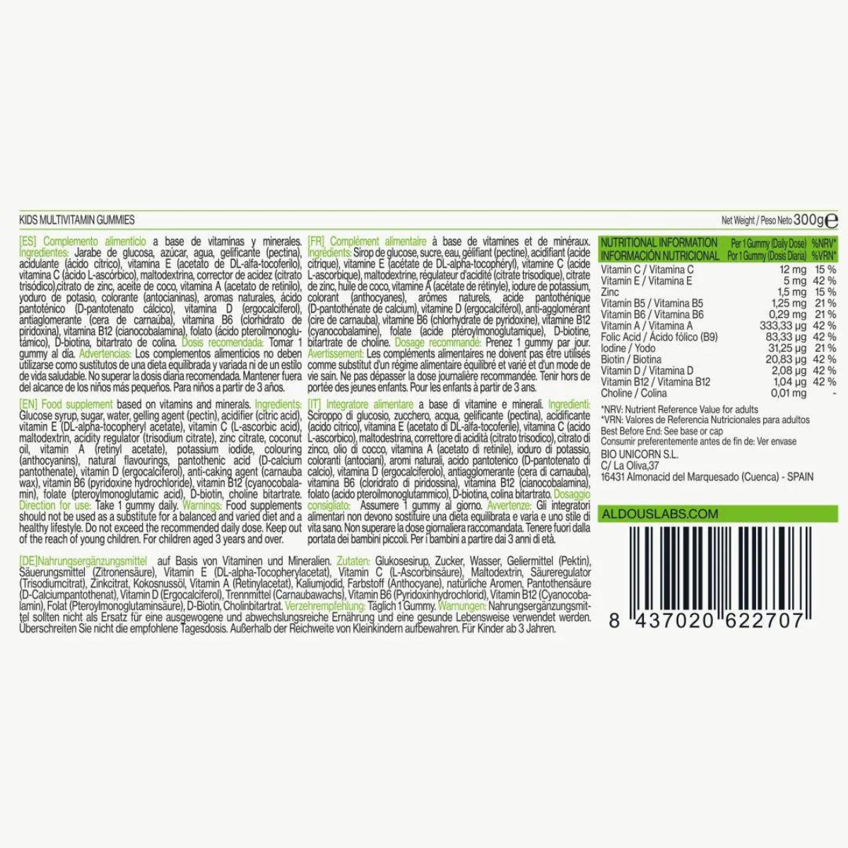 Aldous Bio Gomas multivitamínicas com sabor a morango para crianças, 120 gomas