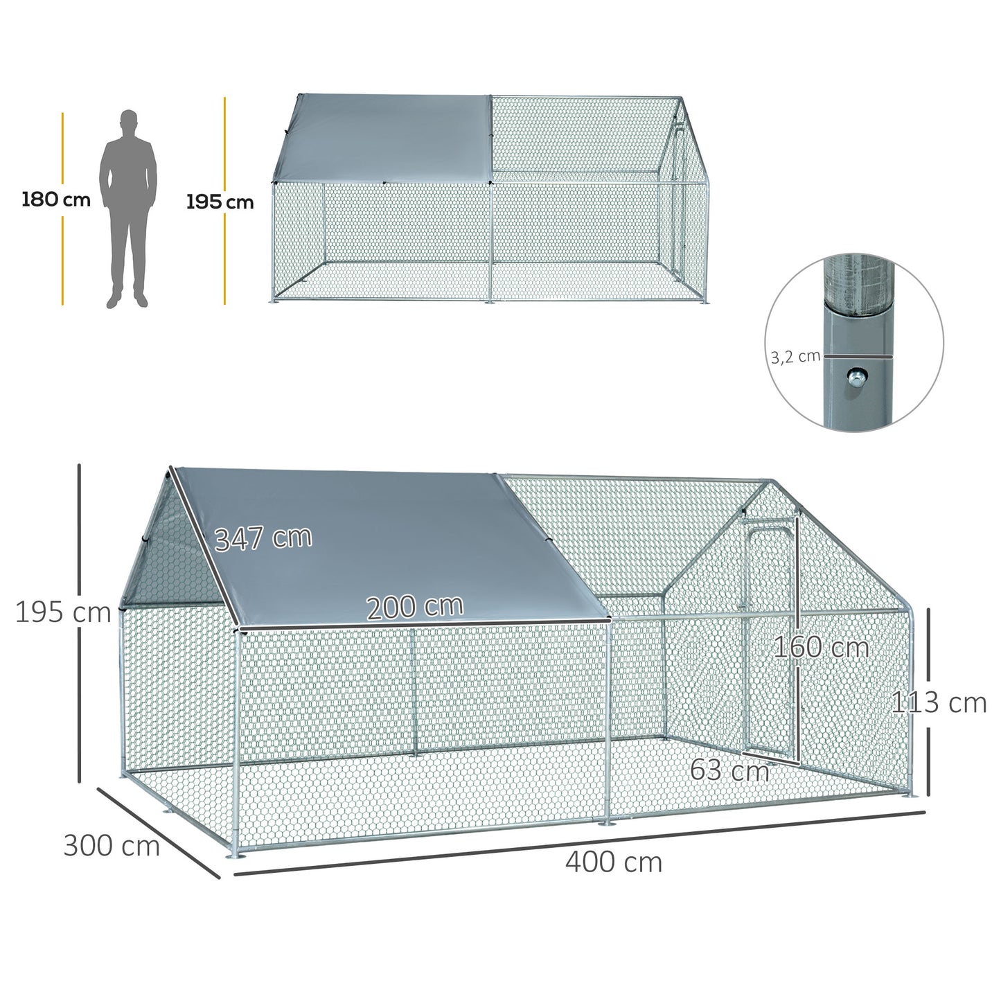 Pawhut Gallinero Para Exterior Grande De Metal Galvanizado 300x400x195 Cm_2