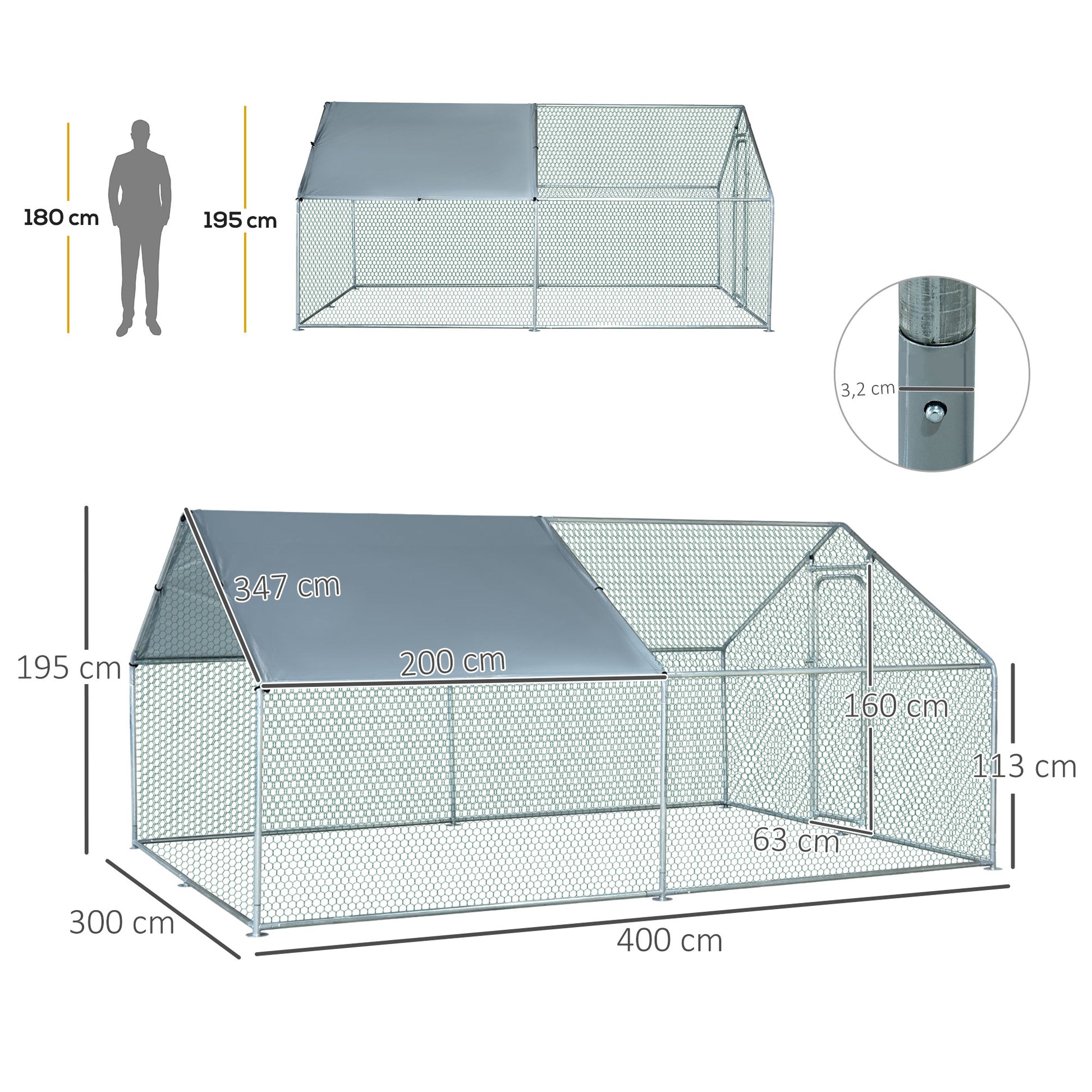 Pawhut Gallinero Para Exterior Grande De Metal Galvanizado 300x400x195 Cm_2
