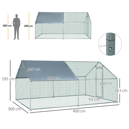 Pawhut Gallinero Para Exterior Grande De Metal Galvanizado 300x400x195 Cm_2
