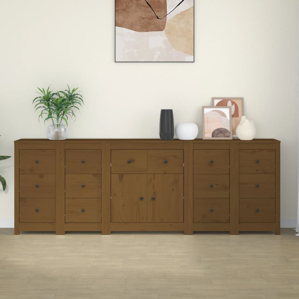 Aparador De Madera Maciza De Pino Marrón Miel 230 X 35 X 80 Cm_2