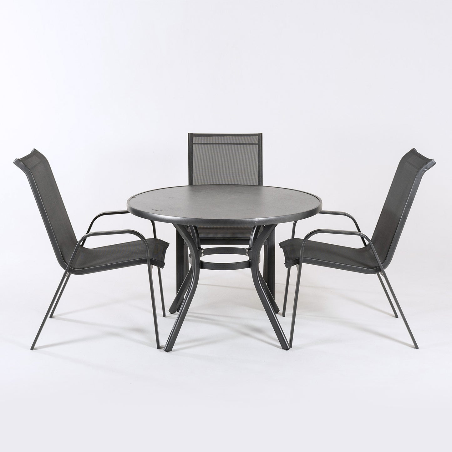 Conjunto De Terraza, Mesa Redonda De 105 Cm De Diámetro Y 4 Sillones De Aluminio Color Antracita._3