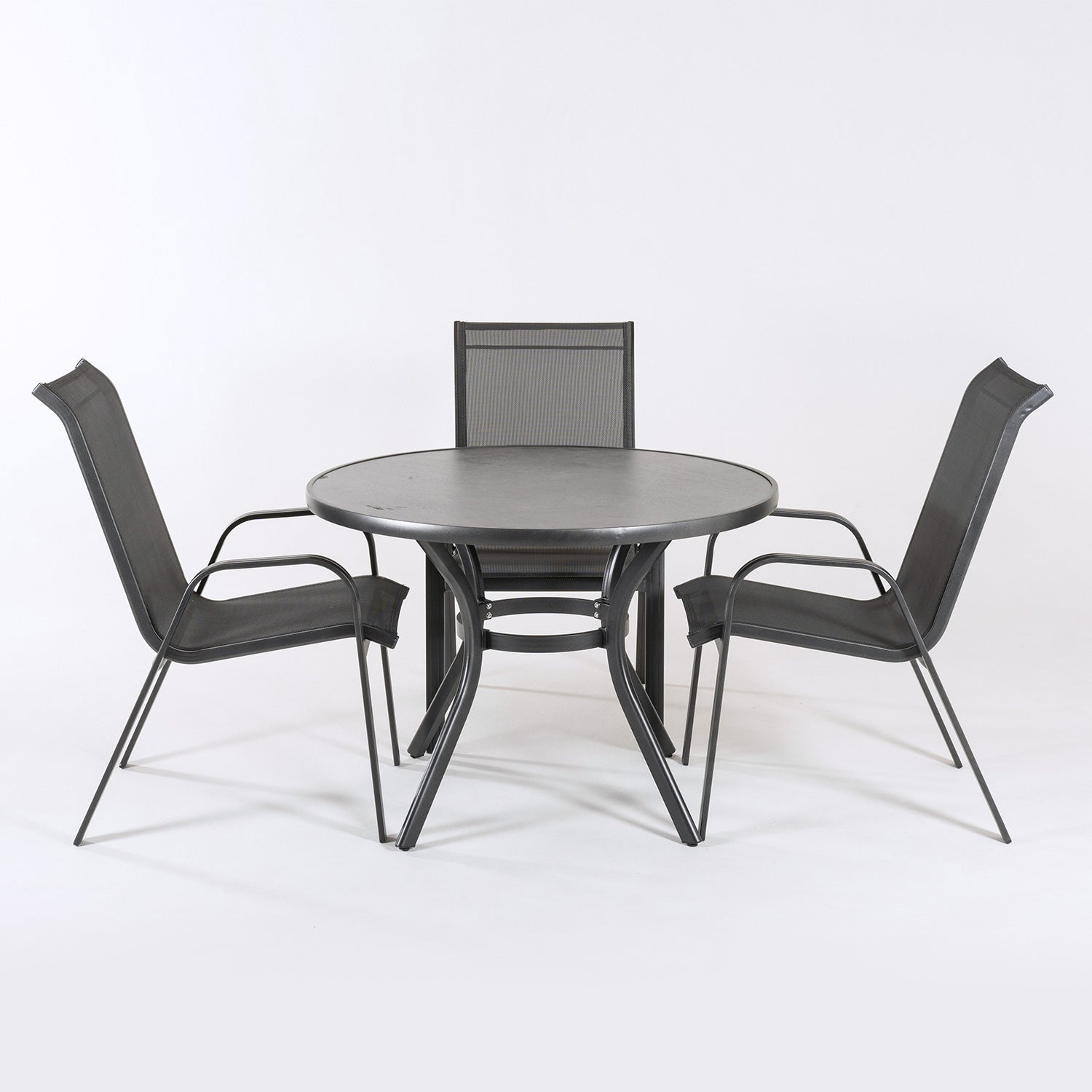 Conjunto De Terraza, Mesa Redonda De 105 Cm De Diámetro Y 4 Sillones De Aluminio Color Antracita._3