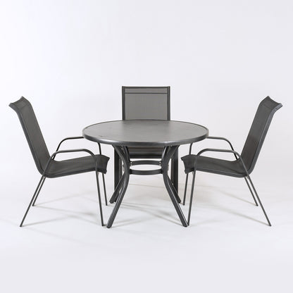 Conjunto De Terraza, Mesa Redonda De 105 Cm De Diámetro Y 4 Sillones De Aluminio Color Antracita._3