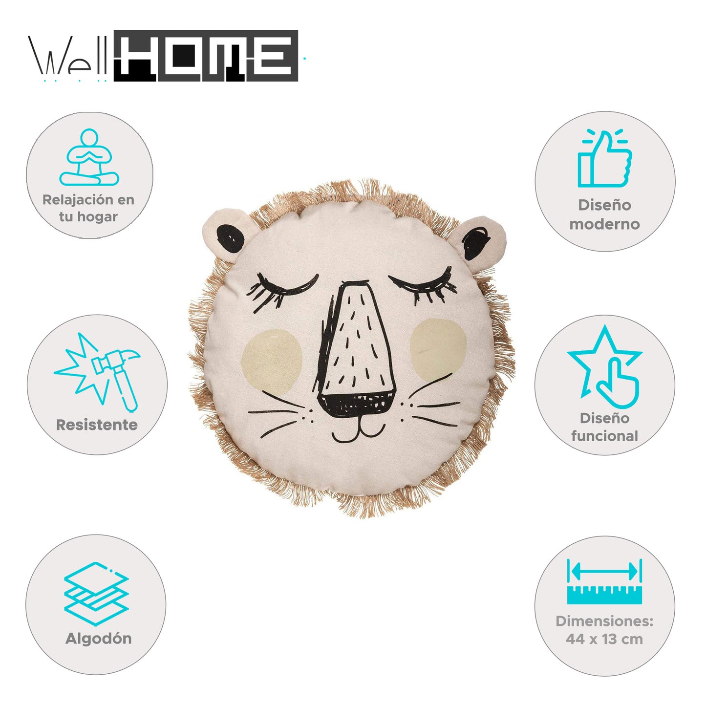 Well Home - Cojín De Flecos Con Cara De León_1