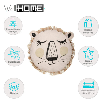 Well Home - Cojín De Flecos Con Cara De León_1
