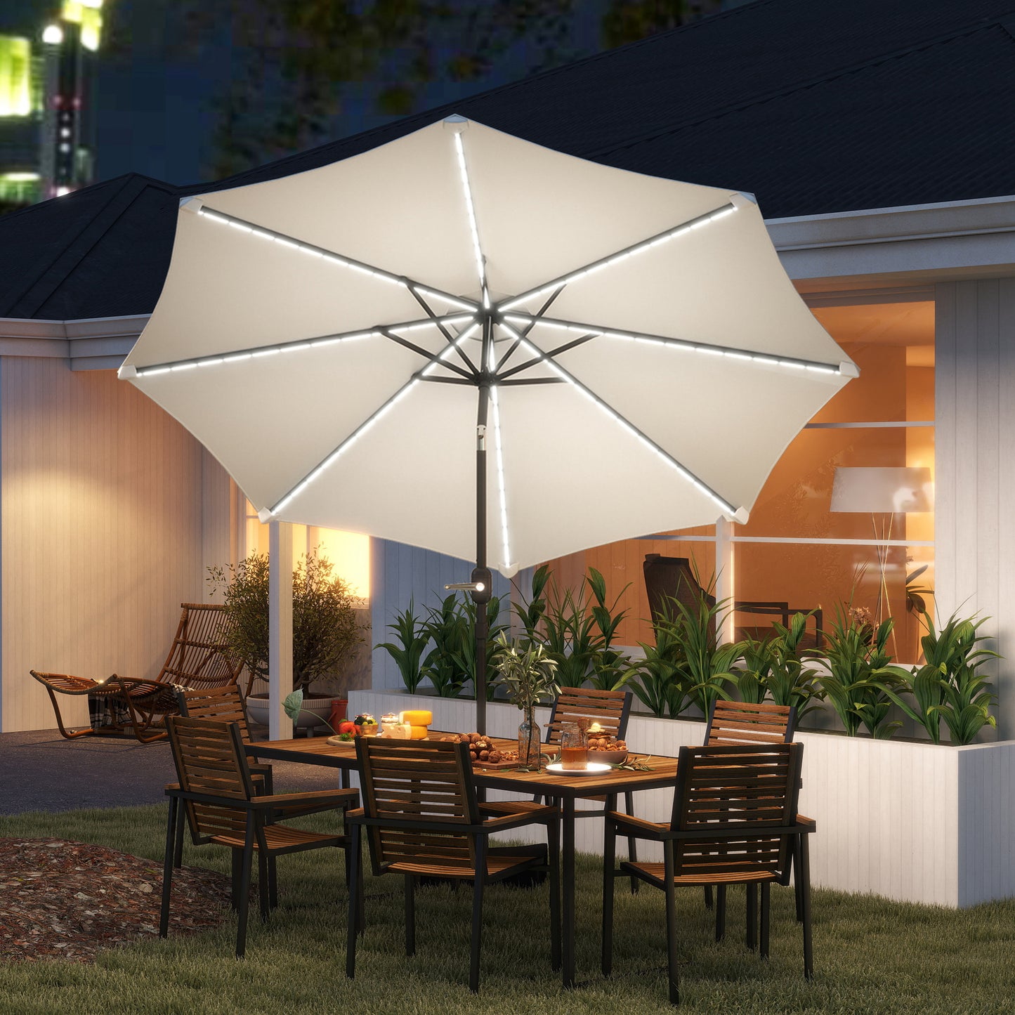 Outsunny Sombrilla Terraza Exterior Ø292x252 Cm Con Inclinación Ajustable Crema_1