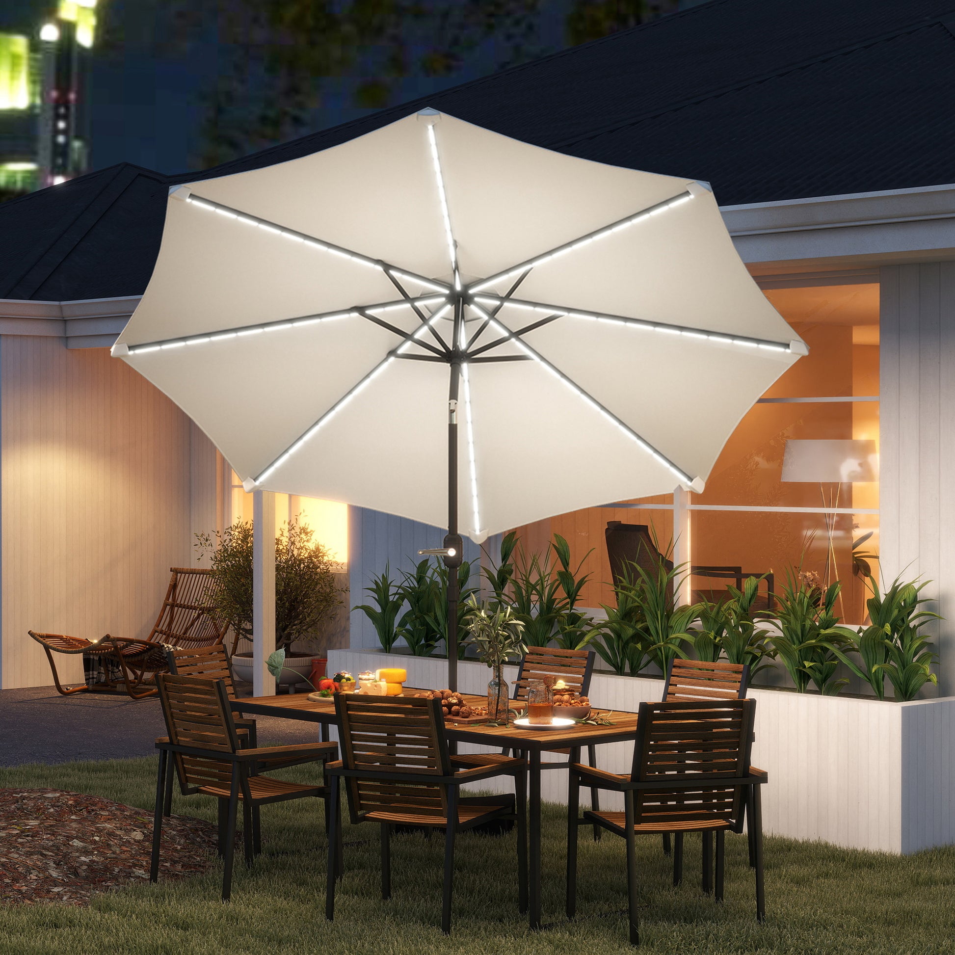 Outsunny Sombrilla Terraza Exterior Ø292x252 Cm Con Inclinación Ajustable Crema_1
