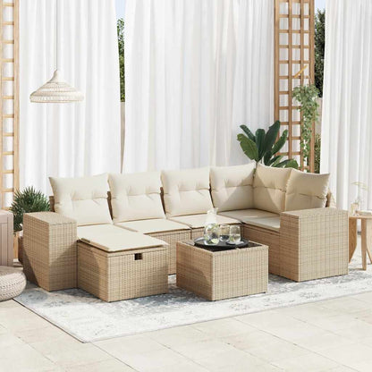 Set Sofás De Jardín 7 Piezas Y Cojines Ratán Sintético Beige / Vetonek_4