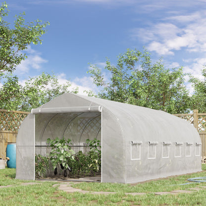 Outsunny Invernadero De Túnel 6x3x2m Con Puerta Y 12 Ventanas Enrollables Blanco_1
