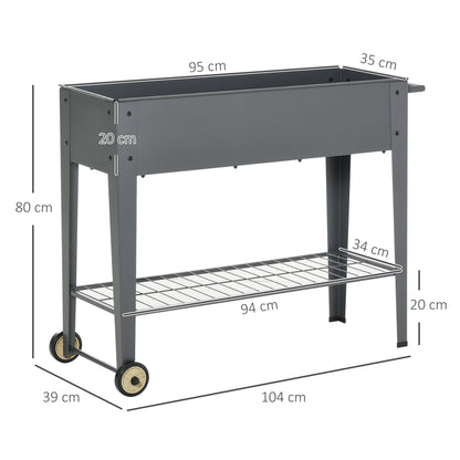 Outsunny Jardinera Elevada De Metal Con Ruedas Para Cultivo Plantas Flores Gris_2