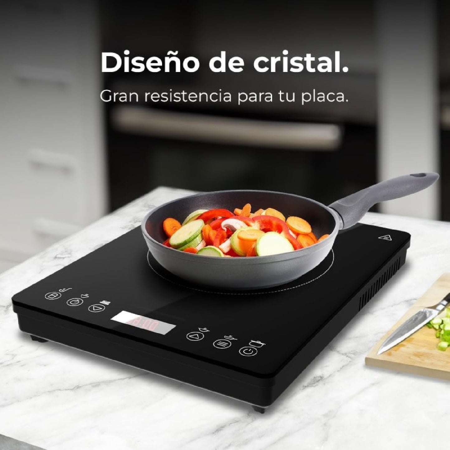 Placa De Inducción Portátil 1 Fuego Full Magma Slim. 2000w De Potencia En 8 Niveles, Diseño En Cristal De Alta Resistencia, Display Táctil, Temporiz_3