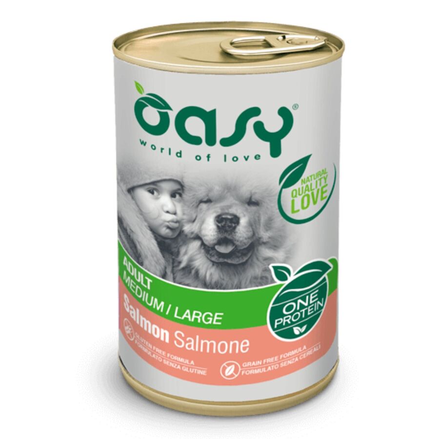 12 Latas De Comida Oasy Para Perro Adulto M/l De Salmon (12 X 400g)_0