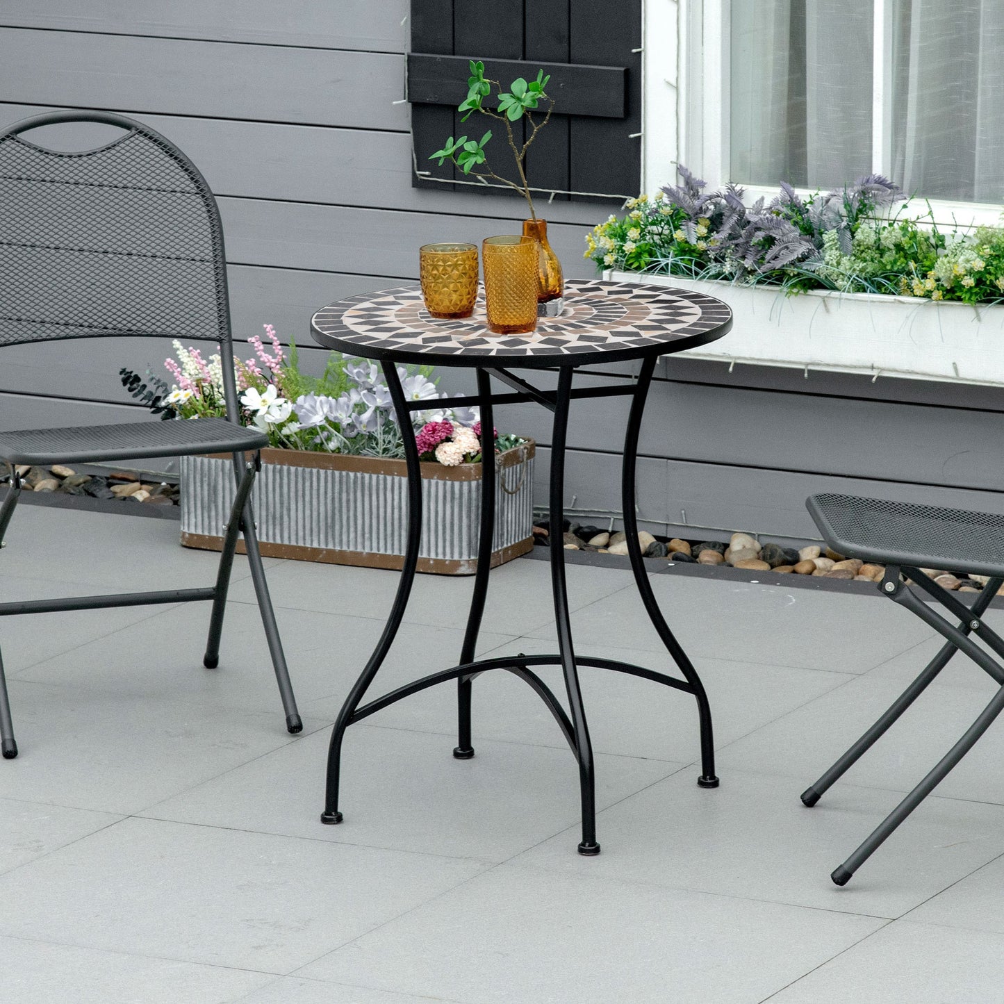 Outsunny Mesa Redonda De Jardín Mosaico Cerámica Patio Terraza Exterior Ø60x71cm_1