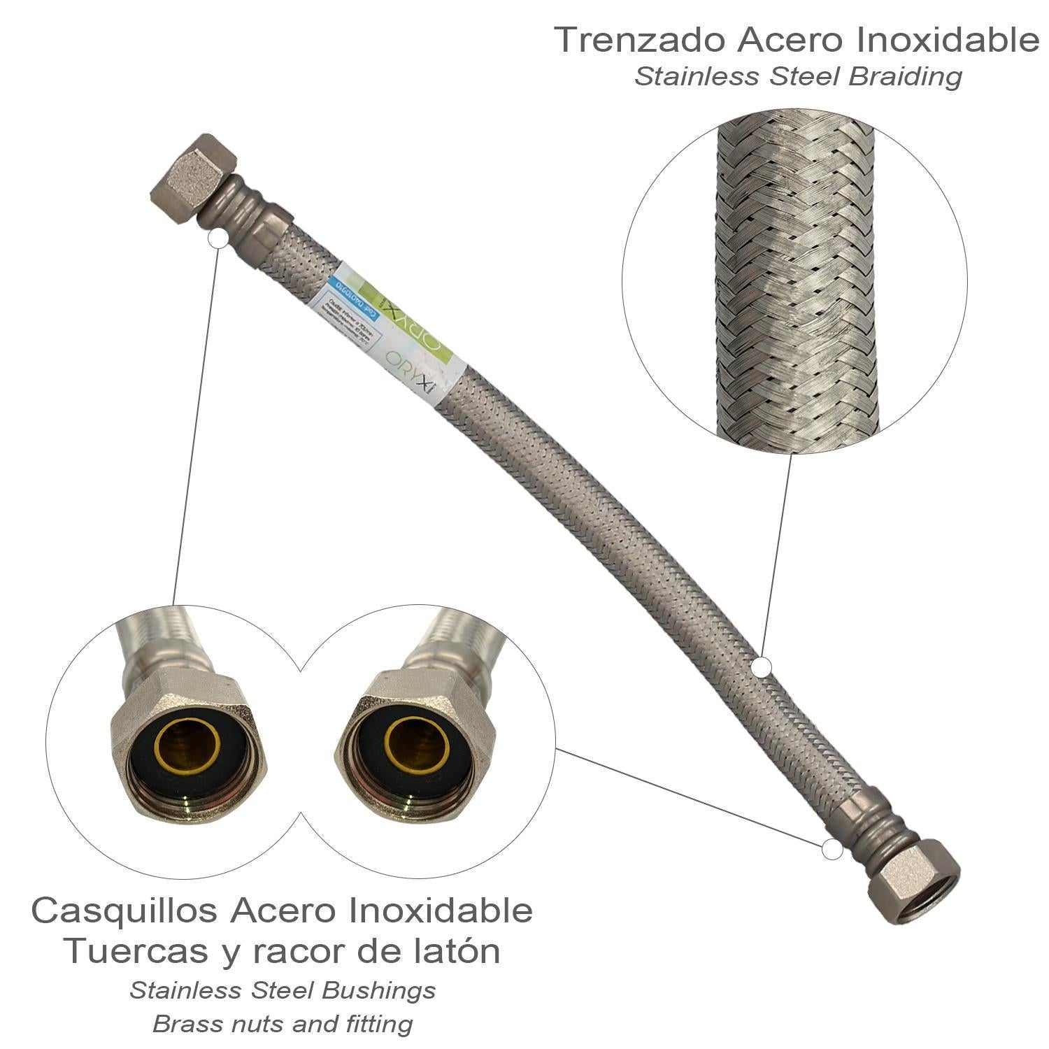 Latiguillo Flexible Reforzado Acero Inoxidable Termo Hembra 1/2 - Hembra 1/2 Longitud 300 Mm_1