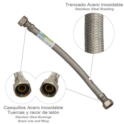 Latiguillo Flexible Reforzado Acero Inoxidable Termo Hembra 1/2 - Hembra 1/2 Longitud 300 Mm