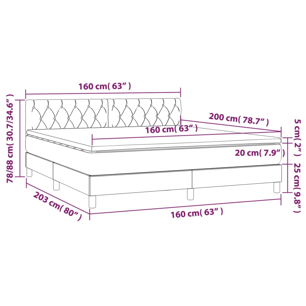 Cama Box Spring Colchón Y Luces Led Tela Gris Oscuro 160x200 Cm / Vetonek_4