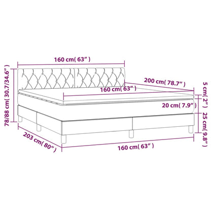 Cama Box Spring Colchón Y Luces Led Tela Gris Oscuro 160x200 Cm / Vetonek_4