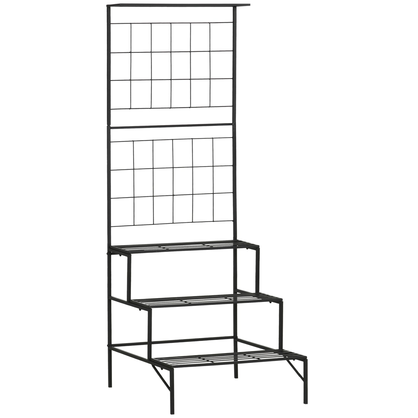 Outsunny Soporte Plantas Con Enrejado De Metal Estantería De Macetas 3 Estantes_0