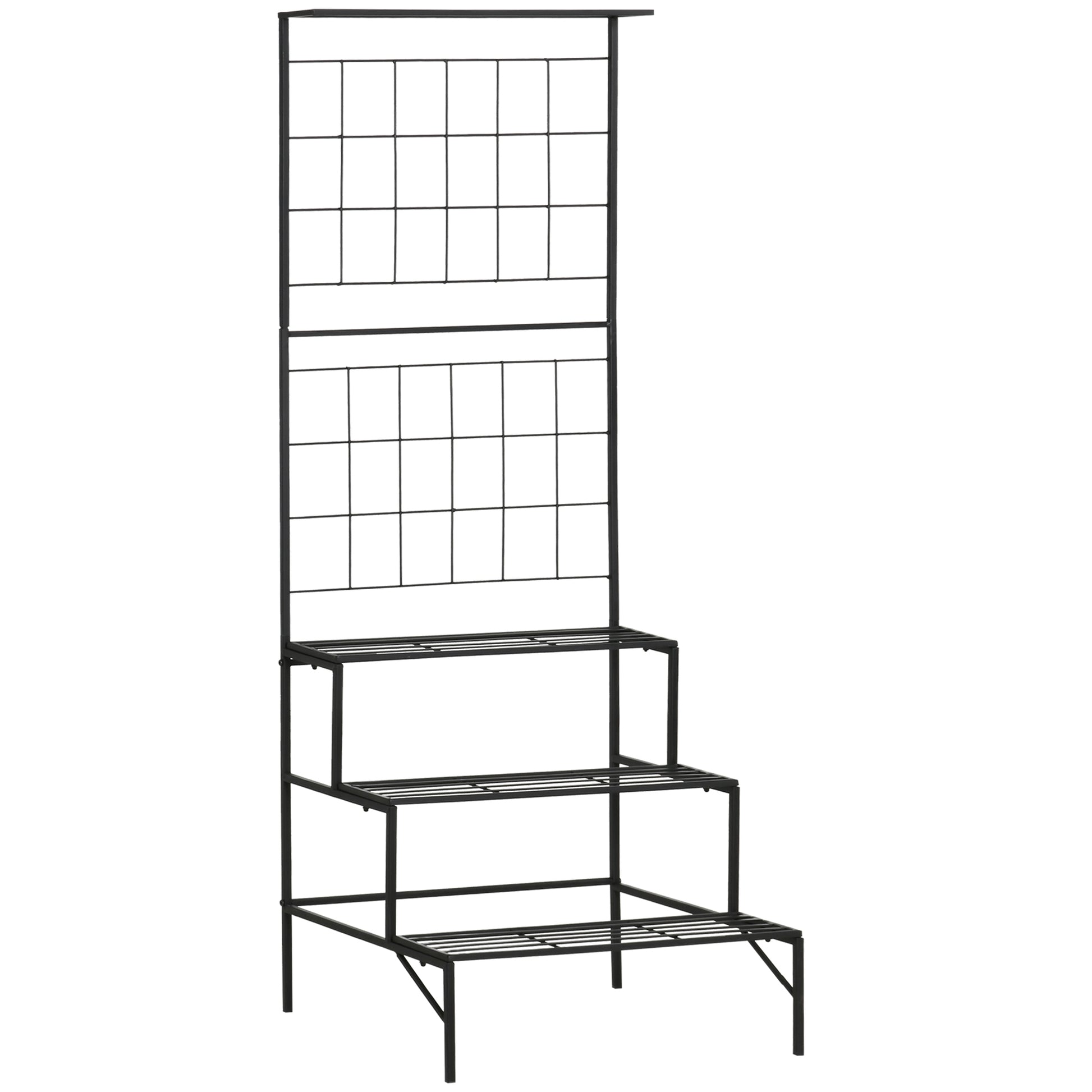 Outsunny Soporte Plantas Con Enrejado De Metal Estantería De Macetas 3 Estantes_0