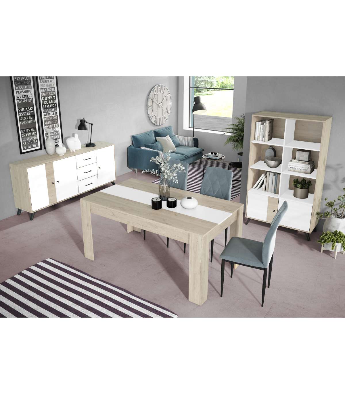 Mueble Aparador Para Comedor Modelo Samira 3 Puertas 3 Cajones Acabado Sahara/blanco, 180._5