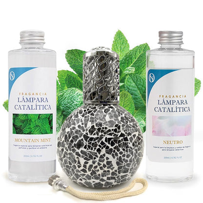 Pack Ahorro Lámpara Catalítica Mosaico Negro + Fragancia Mountain Mint 500ml + Limpiador Neutro 200ml + Mecha Repuesto_0