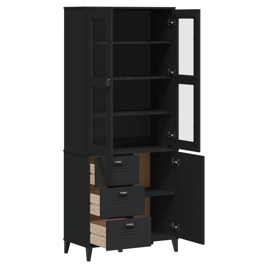 Aparador Alto Viken Madera Maciza De Pino Negro 80x40x190 Cm / Vetonek_5