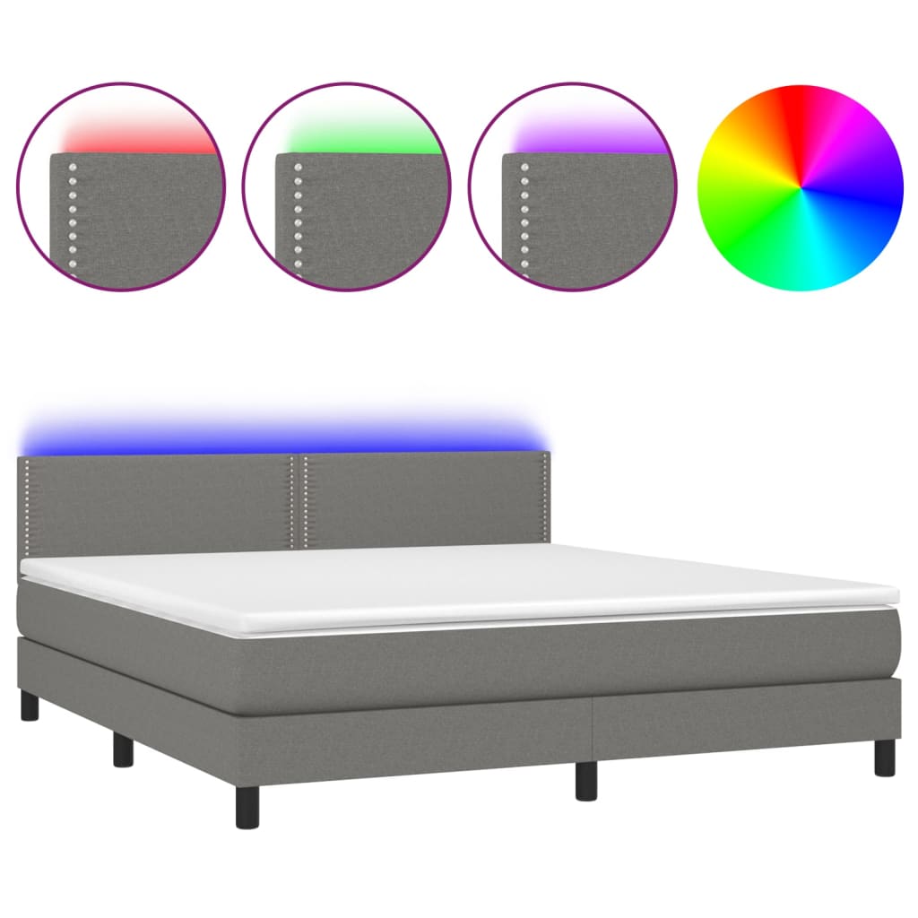Cama Box Spring Colchón Y Luces Led Tela Gris Oscuro 160x200 Cm / Vetonek_1