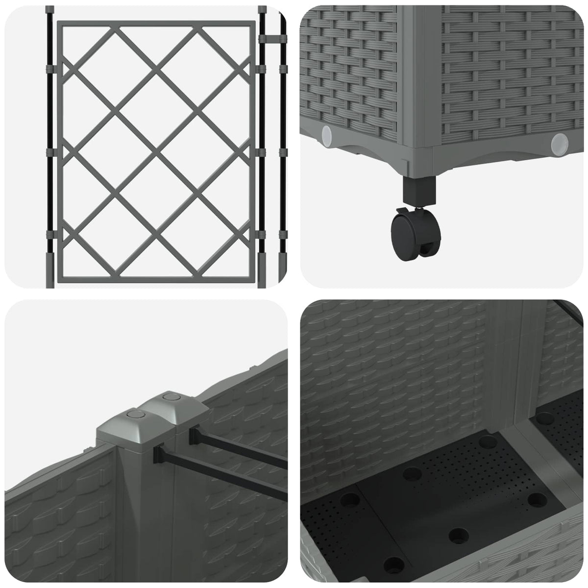 Jardinera Con Enrejado Y Ruedas 3 Uds. Gris Claro Pp_4
