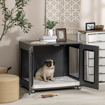 Pawhut Jaula Para Perros Mesa Auxiliar Con 2 Puertas Con Pestillo 80x55x70 Cm_1