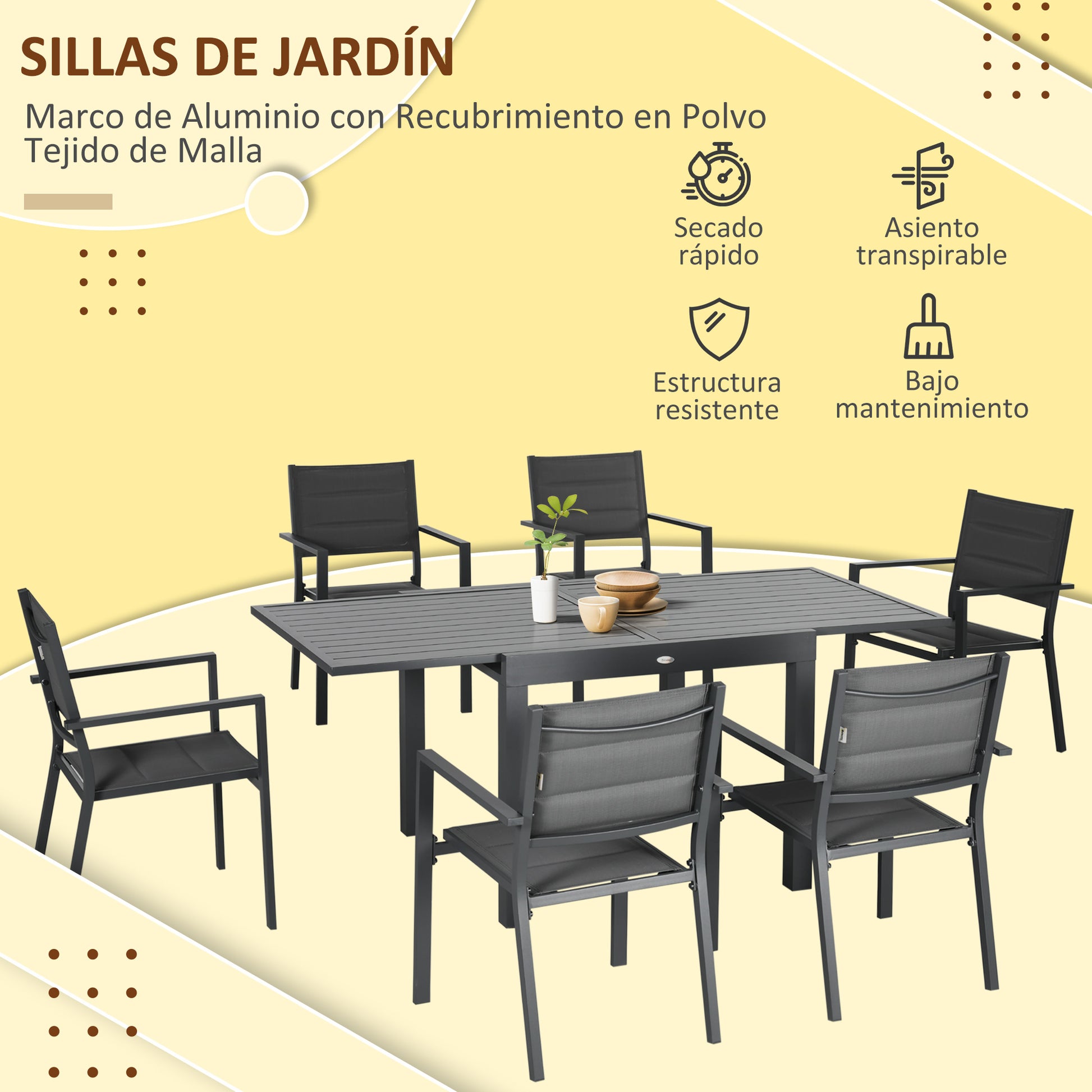Outsunny Conjunto Muebles De Jardín Con Mesa Extensible Y 6 Sillas Apilables_5