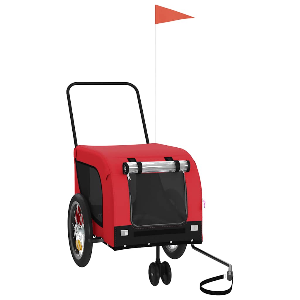 Remolque De Bicicleta Mascotas Hierro Tela Oxford Rojo Negro_0