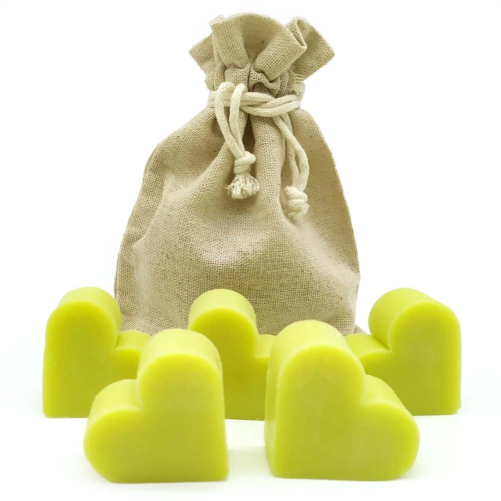 Bolsa Yute Con 5 Jabones Para Invitados - Aroma Té Verde - Jabón Glicerina Con Forma De Corazón - Detalle Para Invitados_0