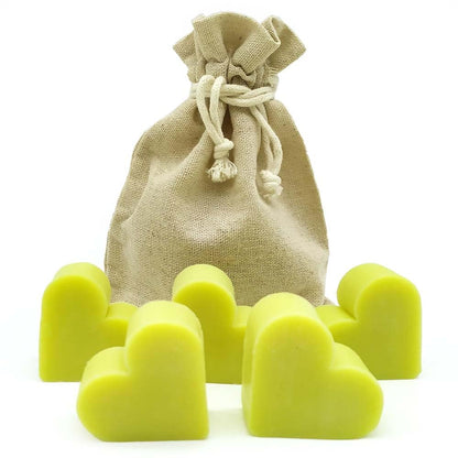 Bolsa Yute Con 5 Jabones Para Invitados - Aroma Té Verde - Jabón Glicerina Con Forma De Corazón - Detalle Para Invitados_0