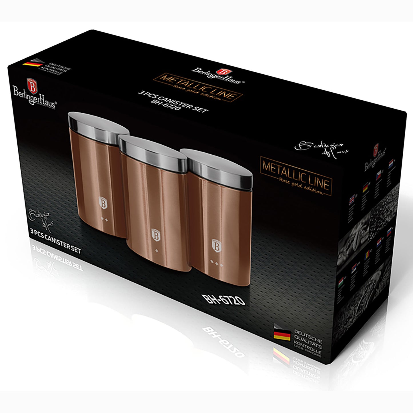 Set 3 Botes Cocina Almacenaje Acero Inoxidable, Diseño Moderno, Ø11x17,8cm Especias, Té ,café Berlinger Haus Rose Gold, Oro Rosado_1