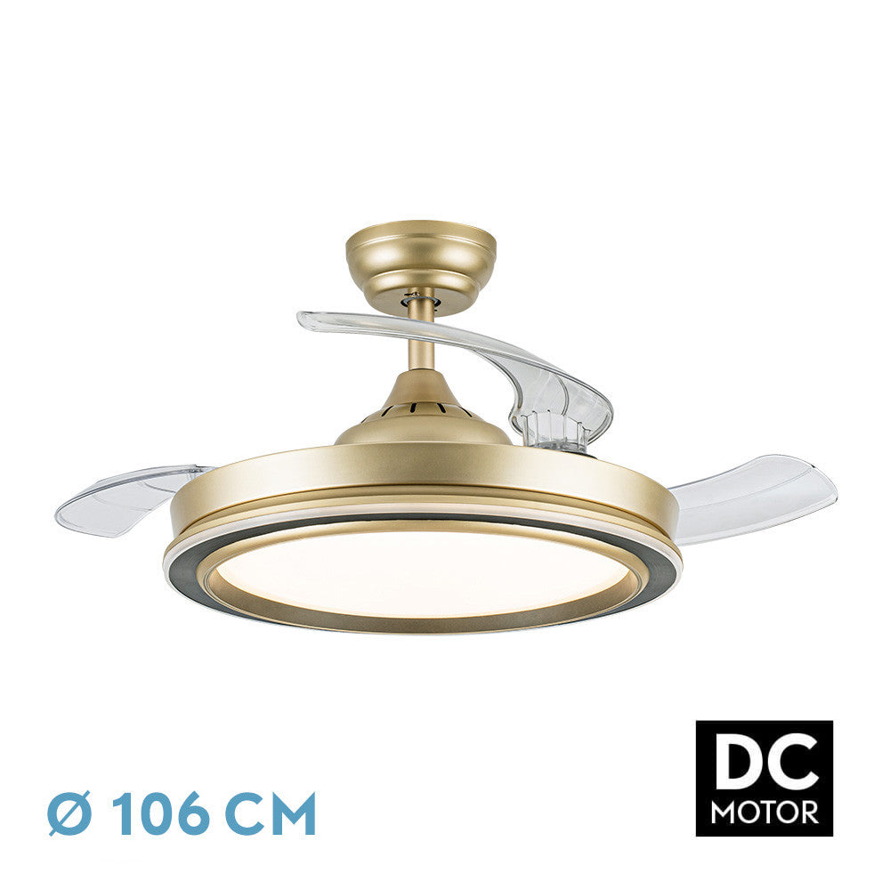 Ventilador Dc Picolo 72w 6226lm Oro/negro 3 Asp Desp. 106d 3000-4000-6500k Remoto, Memoria, Temporizador_0