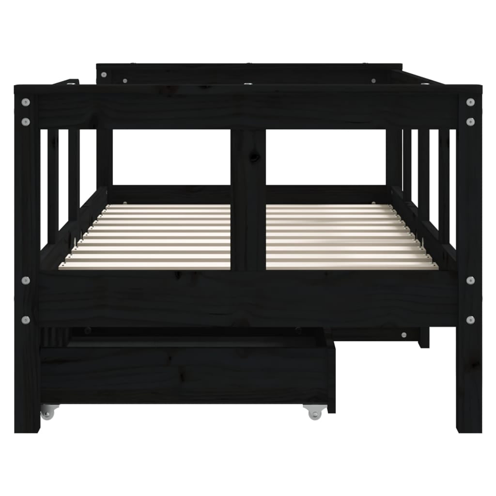 Vidaxl Estructura De Cama Niños Con Cajones Madera Pino Negro 70x140cm_4