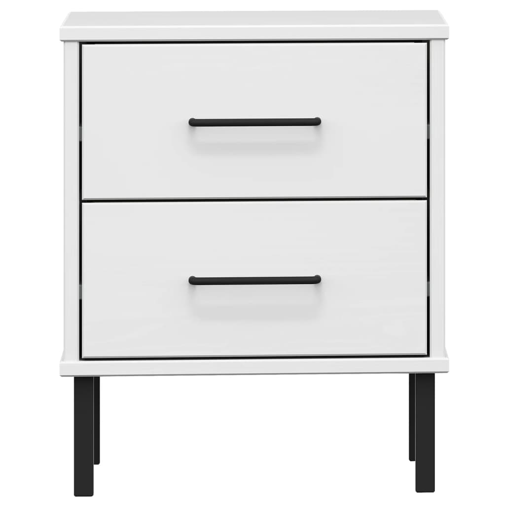 Mesita De Noche Patas De Metal Madera Maciza Pino Blanca Oslo_2