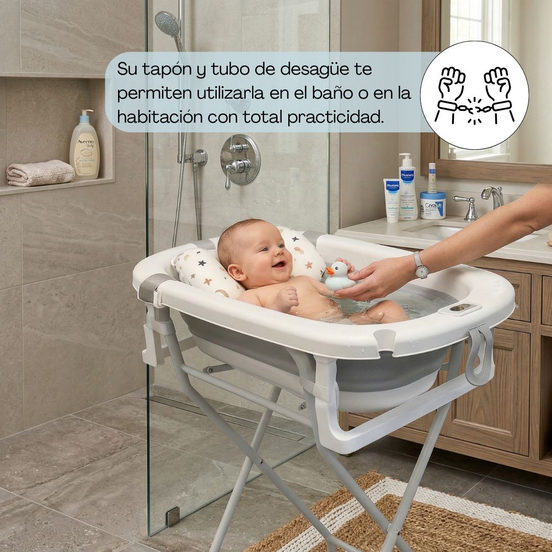 Bathby | Bañera Bebé Gris Con Cojín, Termómetro Y Soporte Plegable | Ligera, Segura Y Compacta Para Recién Nacidos_3