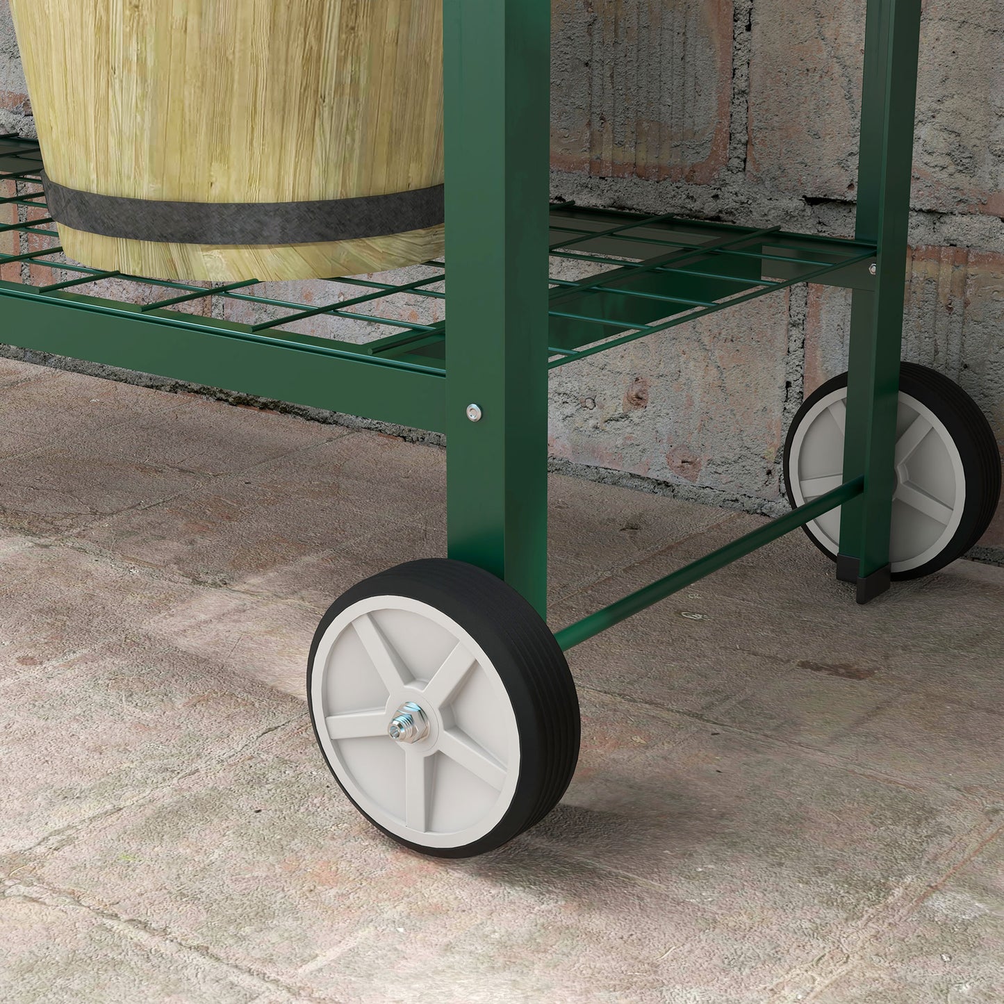 Outsunny Mesa De Cultivo 109x44x80 Cm Con 2 Ruedas Estante Y Asa Verde_4